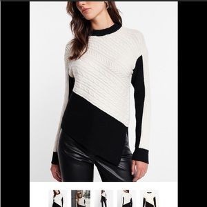 Express color block cable knit asymmetrical hem black and white sweater M